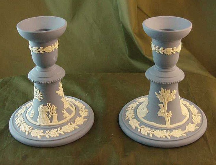 Wedgwood Light Blue Jasper Ware Reading Candlesticks Wedgwood Light Blue Jasper Ware Reading Candlesticks