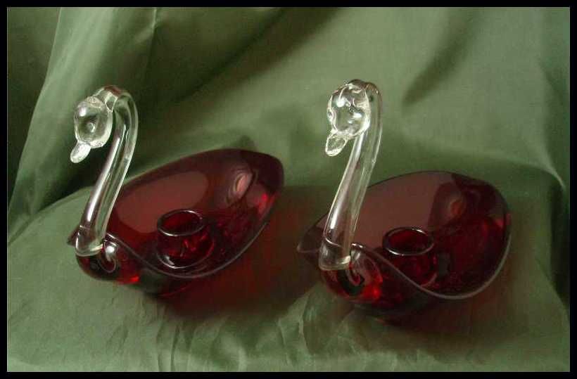 Duncan Miller Ruby Swan Candlesticks - Pair Duncan Miller Ruby Swan Candlesticks - Pair