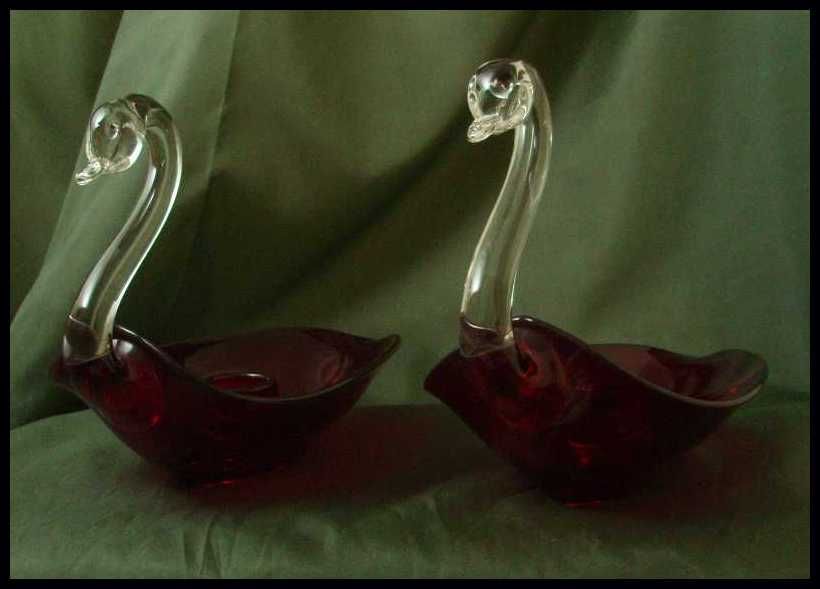 Duncan Miller Ruby Swan Candlesticks - Pair Duncan Miller Ruby Swan Candlesticks - Pair