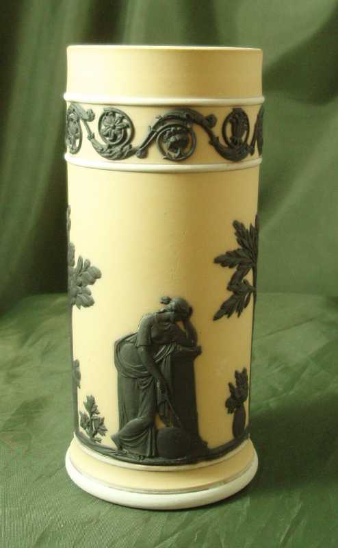 Wedgwood Jasper Ware Black on Buff Yellow Spill Vase Wedgwood Jasper Ware Black on Buff Yellow Spill Vase