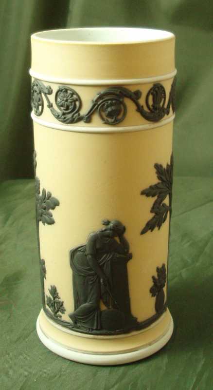 Wedgwood Jasper Ware Black on Buff Yellow Spill Vase Wedgwood Jasper Ware Black on Buff Yellow Spill Vase