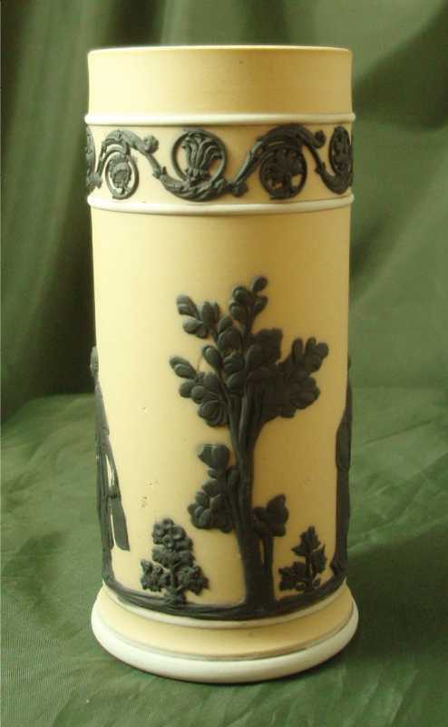 Wedgwood Jasper Ware Black on Buff Yellow Spill Vase Wedgwood Jasper Ware Black on Buff Yellow Spill Vase