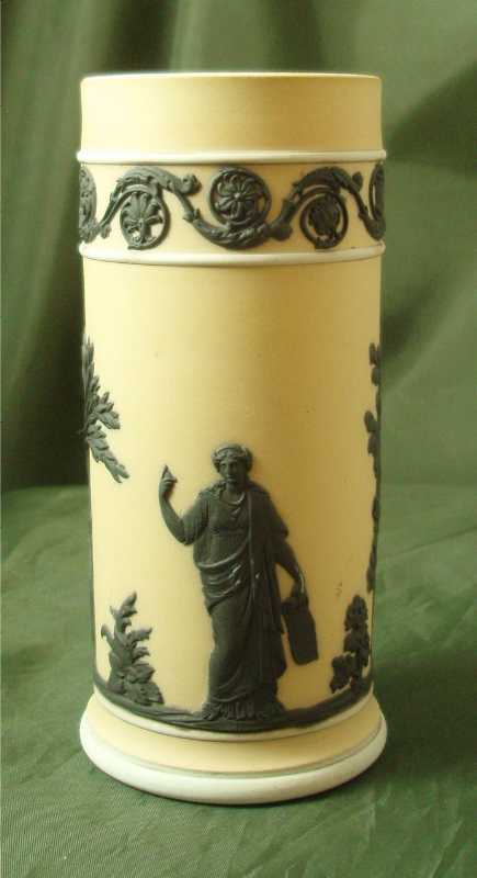 Wedgwood Jasper Ware Black on Buff Yellow Spill Vase Wedgwood Jasper Ware Black on Buff Yellow Spill Vase