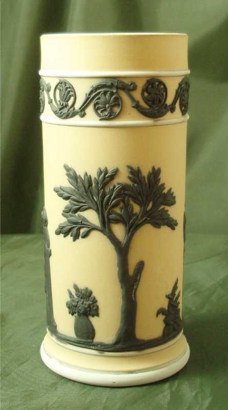 Wedgwood Jasper Ware Black on Buff Yellow Spill Vase Wedgwood Jasper Ware Black on Buff Yellow Spill Vase