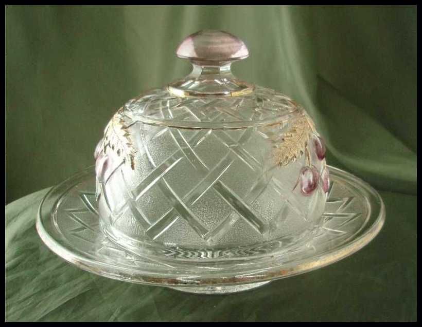 Northwood Cherry Trellis Ruby-Stained Round Butter Dish Northwood Cherry Trellis Ruby-Stained Round Butter Dish