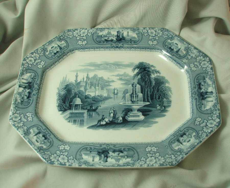 J Furnival & Co. Medina Dark Blue Transferware Platter J Furnival & Co. Medina Dark Blue Transferware Platter