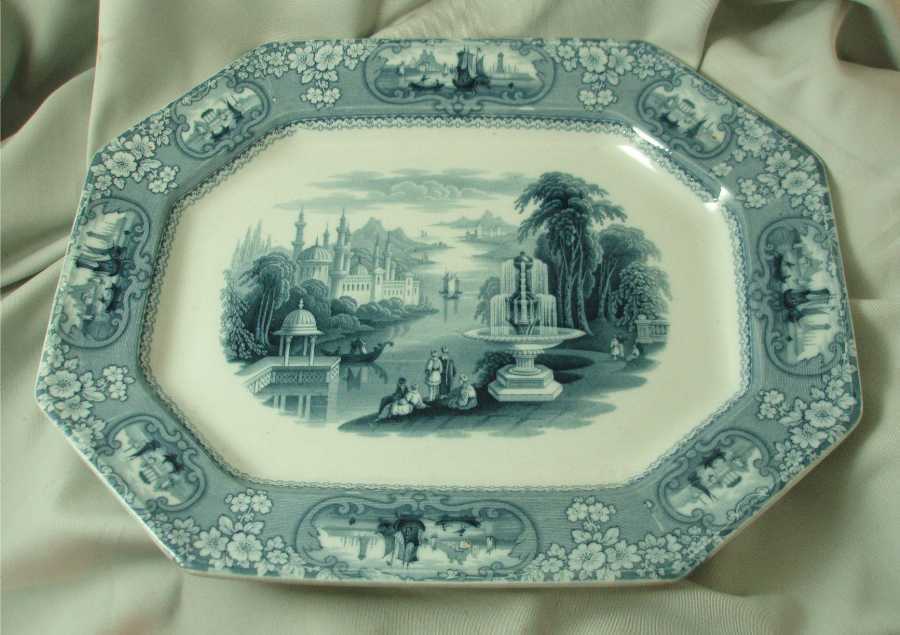 J Furnival & Co. Medina Dark Blue Transferware Platter J Furnival & Co. Medina Dark Blue Transferware Platter