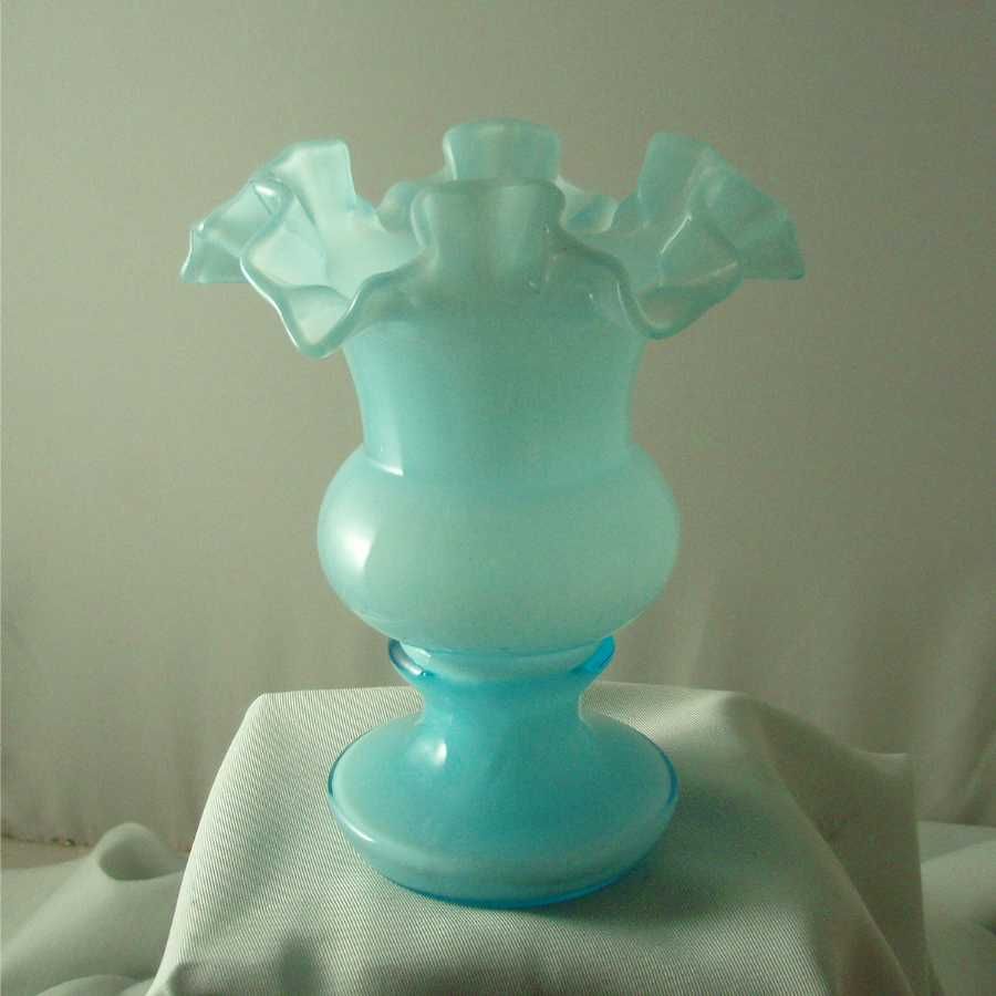 Small Fenton Blue Overlay Vase Small Fenton Blue Overlay Vase