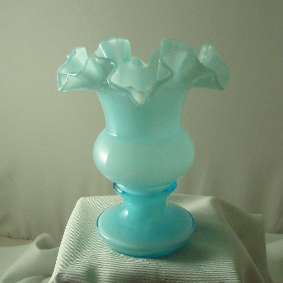 Small Fenton Blue Overlay Vase Small Fenton Blue Overlay Vase