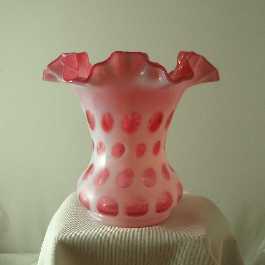Fenton Cranberry Opalescent Coin Dot Vase Fenton Cranberry Opalescent Coin Dot Vase