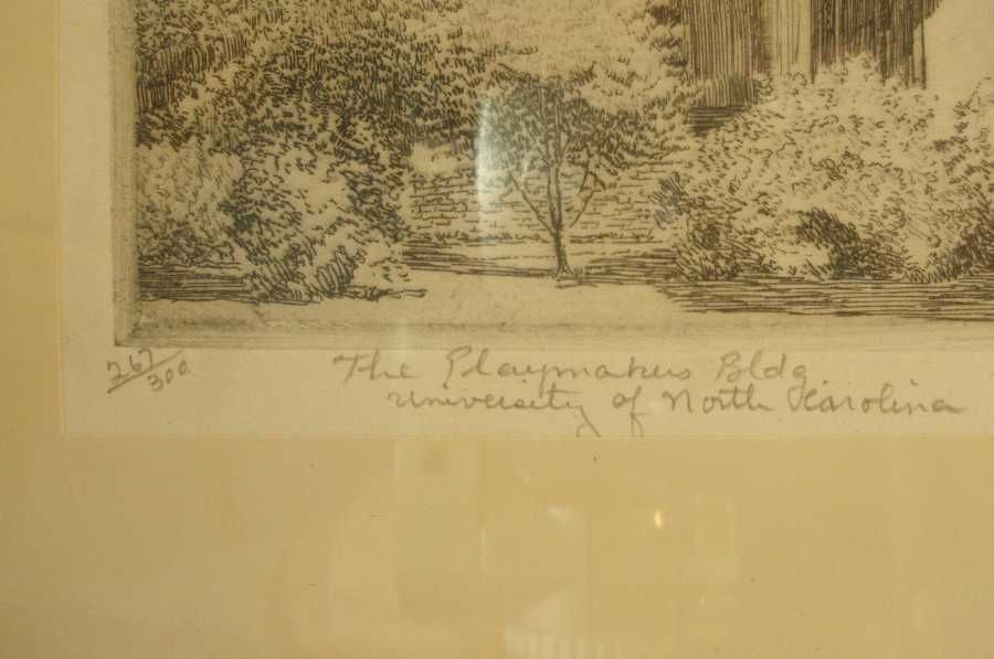 Don Swann Etching "The Playmakers Building, University of North Carolina" Don Swann Etching "The Playmakers Building, University of North Carolina"