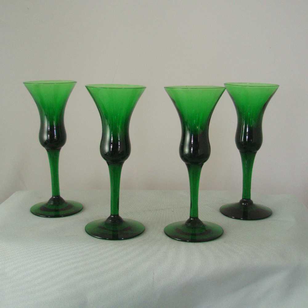 Holmegaard Emerald Green Kluk Kluk Decanter & Cordial Glasses Holmegaard Emerald Green Kluk Kluk Decanter & Cordial Glasses