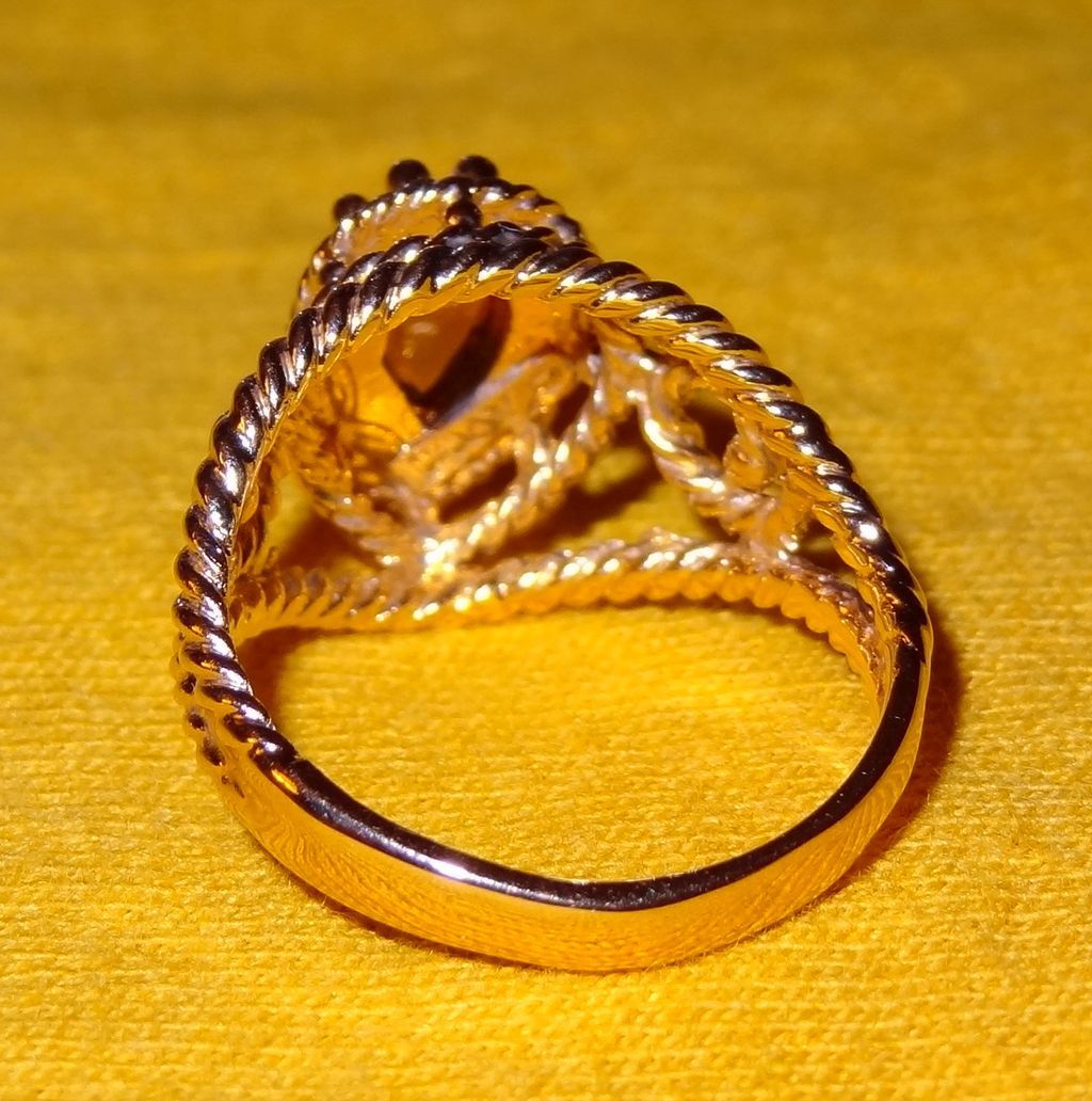 Vintage Signed Avon "Smokeblaze" ~ Size 8 ~ faux topaz stone in gold-tone filigree Vintage Signed Avon "Smokeblaze" ~ Size 8 ~ faux topaz stone in gold-tone filigree