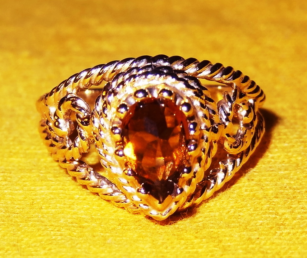 Vintage Signed Avon "Smokeblaze" ~ Size 10 ~ faux topaz stone in gold-tone filigree Vintage Signed Avon "Smokeblaze" ~ Size 10 ~ faux topaz stone in gold-tone filigree
