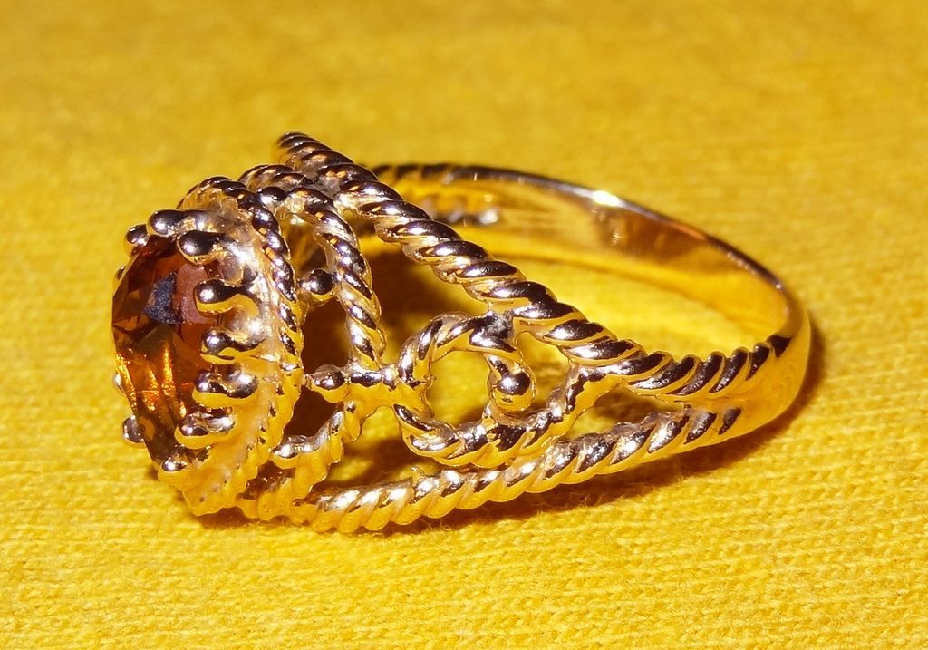 Vintage Signed Avon "Smokeblaze" ~ Size 10 ~ faux topaz stone in gold-tone filigree Vintage Signed Avon "Smokeblaze" ~ Size 10 ~ faux topaz stone in gold-tone filigree