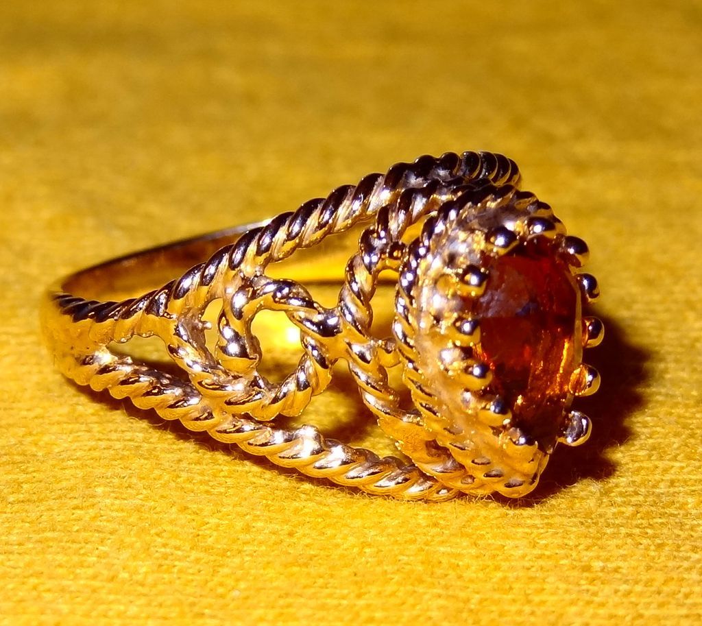 Vintage Signed Avon "Smokeblaze" ~ Size 10 ~ faux topaz stone in gold-tone filigree Vintage Signed Avon "Smokeblaze" ~ Size 10 ~ faux topaz stone in gold-tone filigree