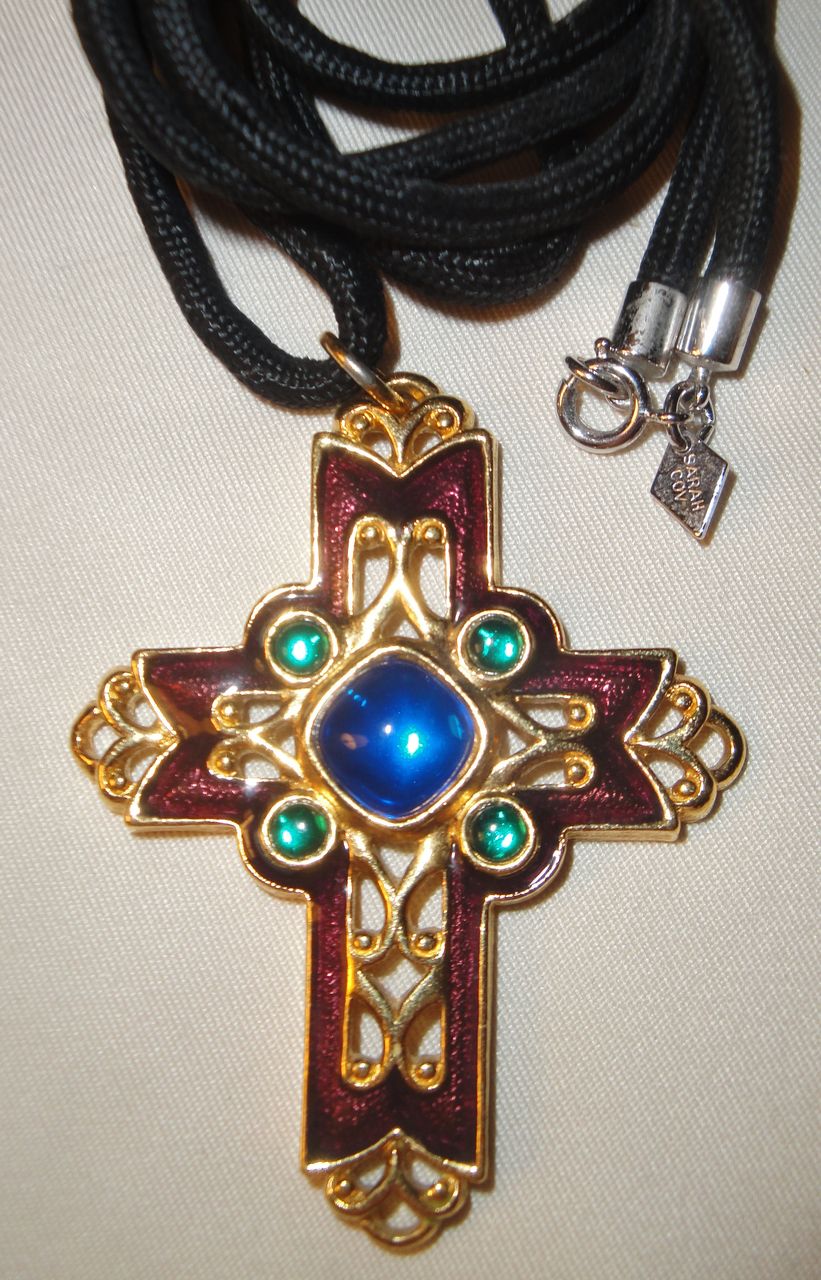 Vintage Signed Avon 1992 "Fashion Cross" with 30" cloth necklace by Sarah Coventry Vintage Signed Avon 1992 "Fashion Cross" with 30" cloth necklace by Sarah Coventry