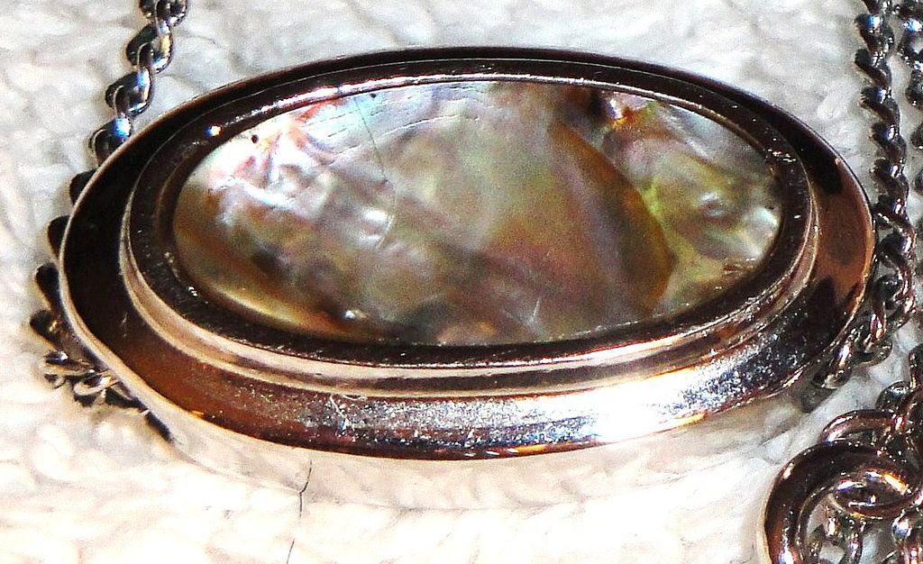 Vintage Signed Avon "Abalone Necklace" ~ genuine abalone shell in silver-tone ~ no two are alike Vintage Signed Avon "Abalone Necklace" ~ genuine abalone shell in silver-tone ~ no two are alike