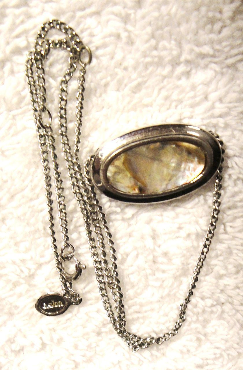 Vintage Signed Avon "Abalone Necklace" ~ genuine abalone shell in silver-tone ~ no two are alike Vintage Signed Avon "Abalone Necklace" ~ genuine abalone shell in silver-tone ~ no two are alike