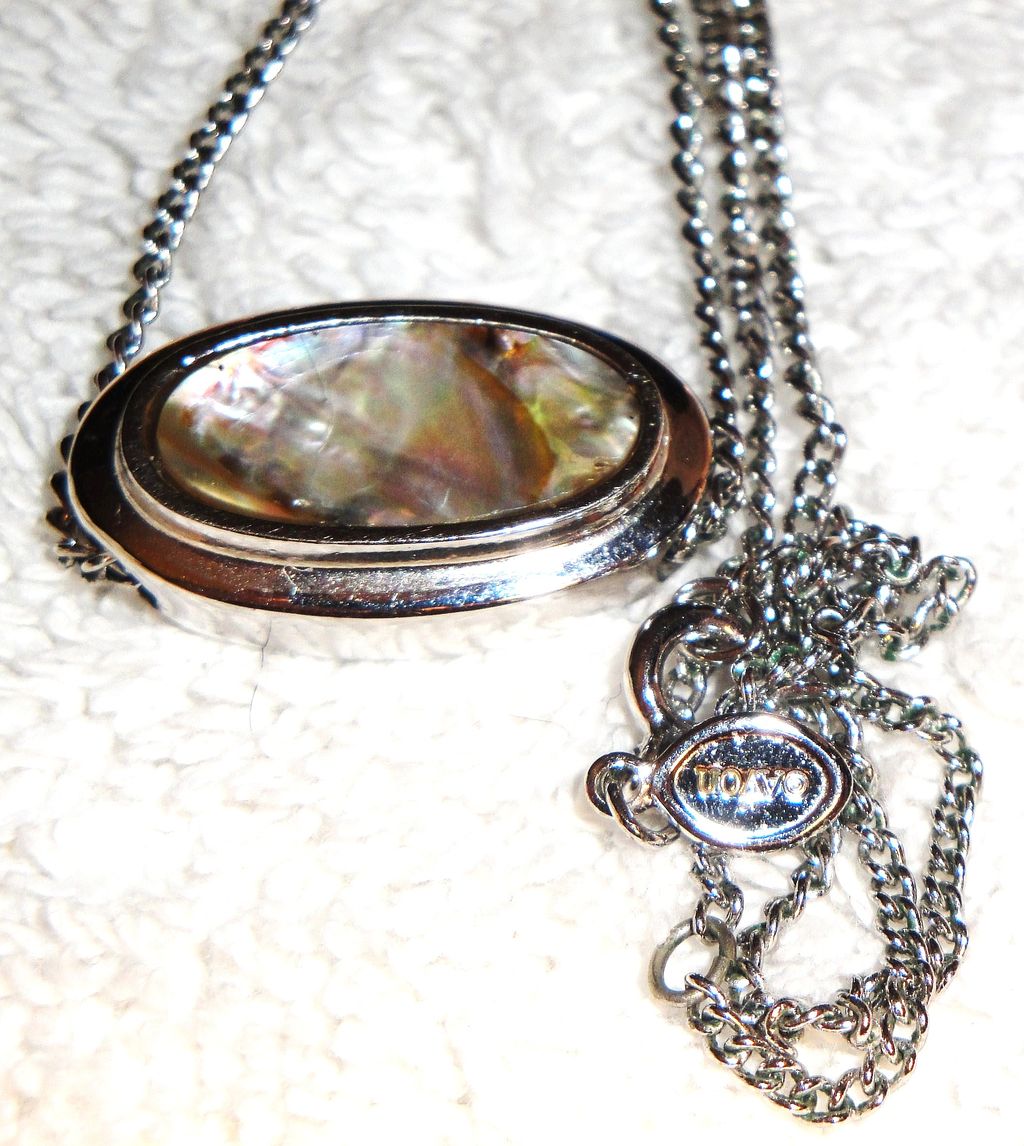 Vintage Signed Avon "Abalone Necklace" ~ genuine abalone shell in silver-tone ~ no two are alike Vintage Signed Avon "Abalone Necklace" ~ genuine abalone shell in silver-tone ~ no two are alike