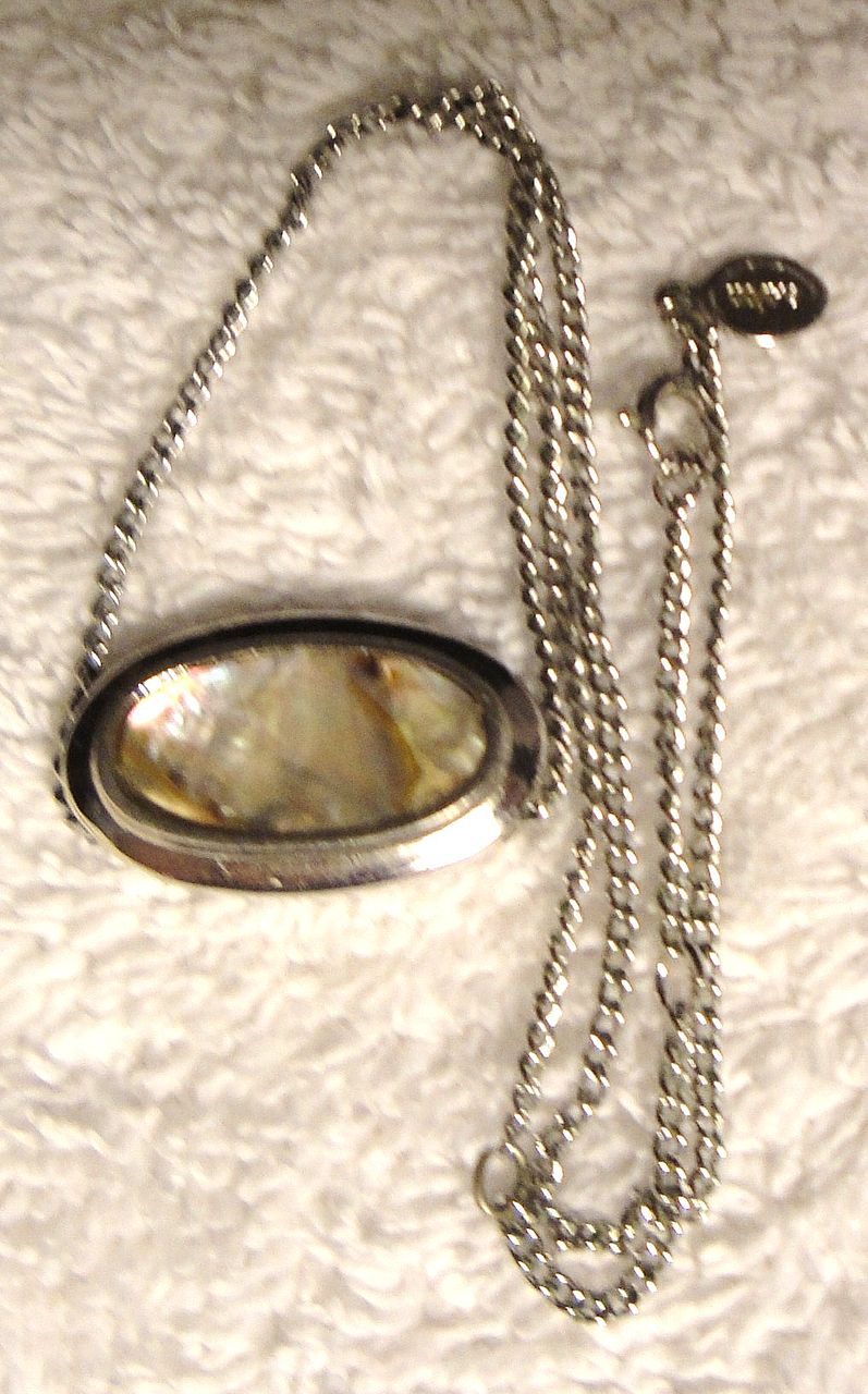 Vintage Signed Avon "Abalone Necklace" ~ genuine abalone shell in silver-tone ~ no two are alike Vintage Signed Avon "Abalone Necklace" ~ genuine abalone shell in silver-tone ~ no two are alike
