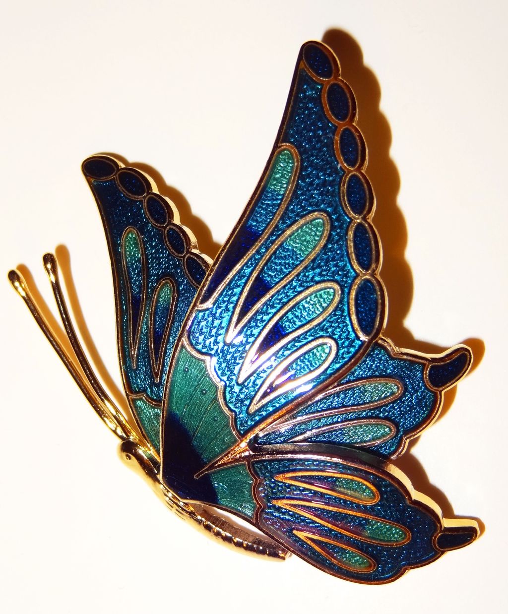 Vintage Cloisonné Butterfly ~ hues of blue and green enameled set in gold-tone Vintage Cloisonné Butterfly ~ hues of blue and green enameled set in gold-tone