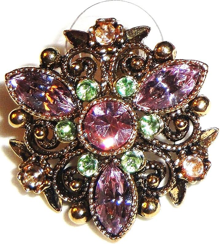 Avon "Burnished Gold-tone Flower Button" Pierced Earrings ~ pastel rhinestones Avon "Burnished Gold-tone Flower Button" Pierced Earrings ~ pastel rhinestones