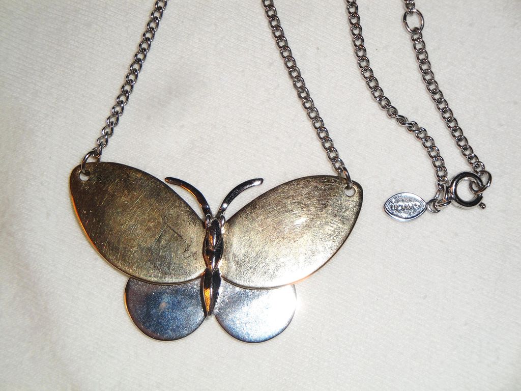 Vintage Signed Avon "Butterfly Pendant Necklace" ~ polished silver-tone and gold-tone Vintage Signed Avon "Butterfly Pendant Necklace" ~ polished silver-tone and gold-tone