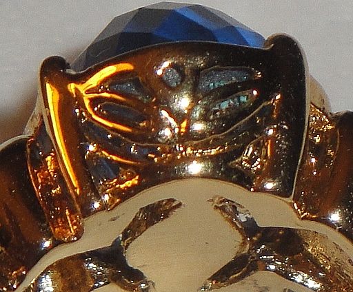 Large Multi-Faceted Prong-Set Sapphire Colored Gold-tone Ring ~ Size 6-7 Large Multi-Faceted Prong-Set Sapphire Colored Gold-tone Ring ~ Size 6-7