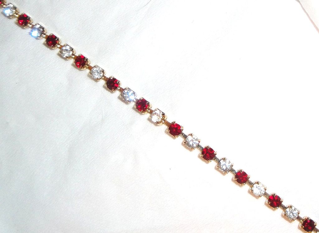 Signed Avon 2003 "Birthstone Tennis Bracelet" for JULY ~ elegant gold-tone tennis bracelet ~ faux ruby & clear rhinestones Signed Avon 2003 "Birthstone Tennis Bracelet" for JULY ~ elegant gold-tone tennis bracelet ~ faux ruby & clear rhinestones