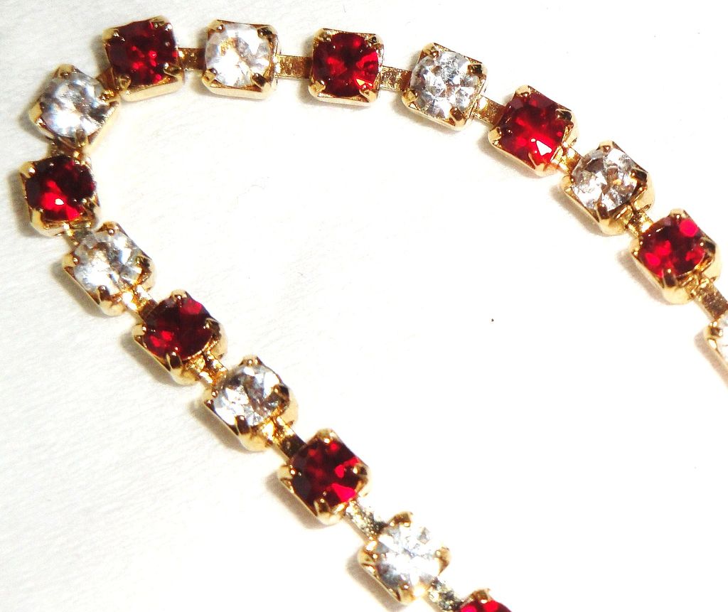 Signed Avon 2003 "Birthstone Tennis Bracelet" for JULY ~ elegant gold-tone tennis bracelet ~ faux ruby & clear rhinestones Signed Avon 2003 "Birthstone Tennis Bracelet" for JULY ~ elegant gold-tone tennis bracelet ~ faux ruby & clear rhinestones
