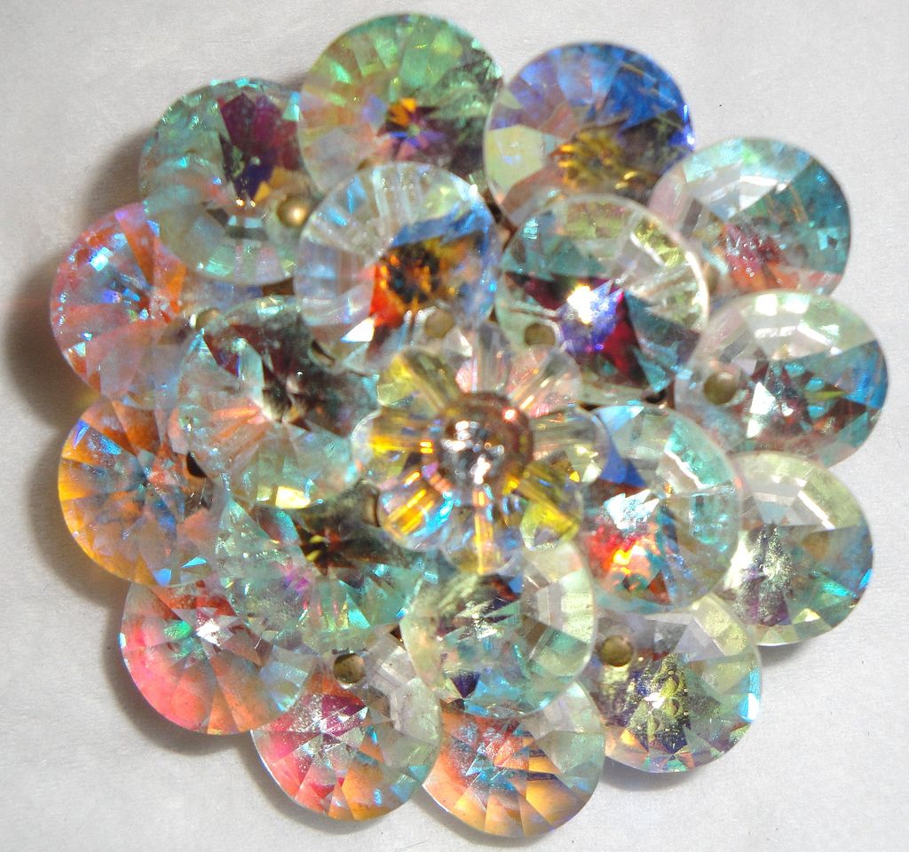 Vintage Aurora Borealis Rhinestones Flower Brooch from the mid to late 1950s Vintage Aurora Borealis Rhinestones Flower Brooch from the mid to late 1950s