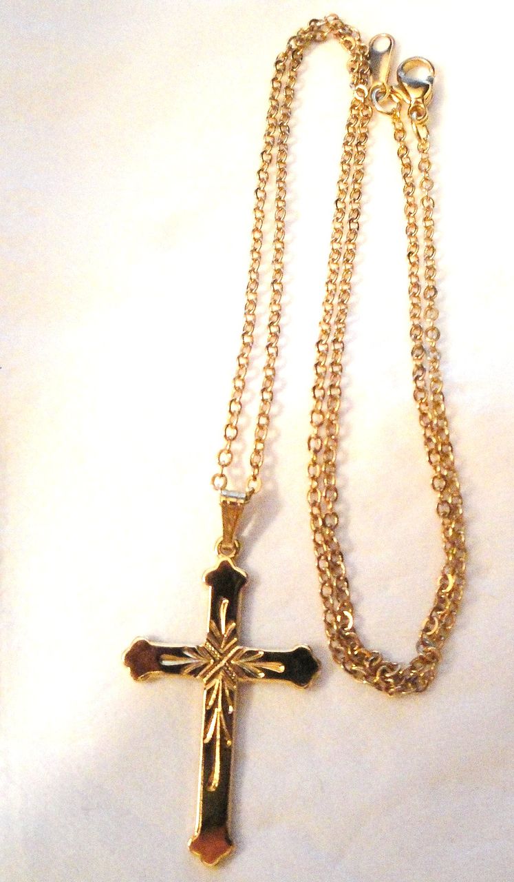Signed Avon Gold-tone Cross with Decorative Carvings Signed Avon Gold-tone Cross with Decorative Carvings