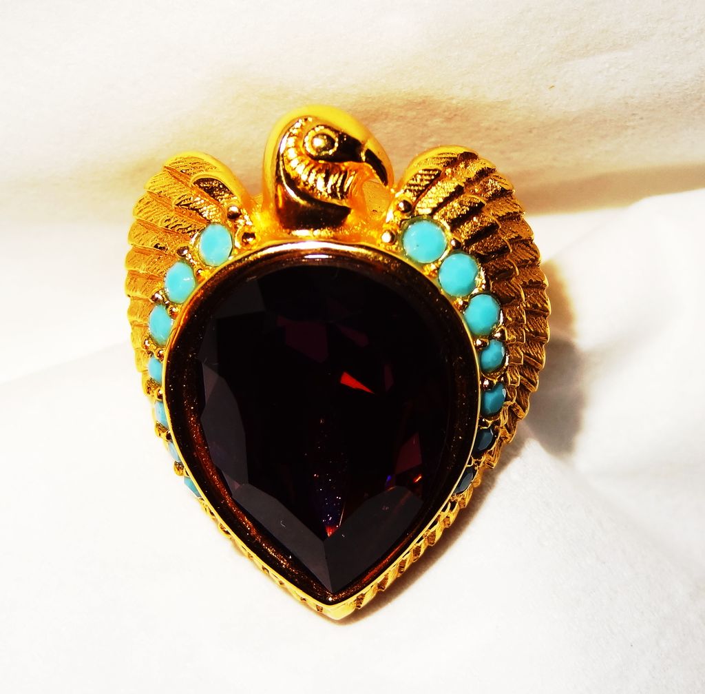 "Egyptian Style Collection" Ring ~ Size 7-8 ~ Avon's Elizabeth Taylor Signed Collection ~ Faux Amethyst ~ plumed falcon ~ turquoise accents "Egyptian Style Collection" Ring ~ Size 7-8 ~ Avon's Elizabeth Taylor Signed Collection ~ Faux Amethyst ~ plumed falcon ~ turquoise accents