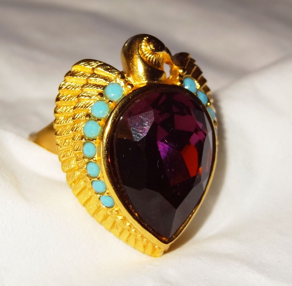 "Egyptian Style Collection" Ring ~ Size 7-8 ~ Avon's Elizabeth Taylor Signed Collection ~ Faux Amethyst ~ plumed falcon ~ turquoise accents "Egyptian Style Collection" Ring ~ Size 7-8 ~ Avon's Elizabeth Taylor Signed Collection ~ Faux Amethyst ~ plumed falcon ~ turquoise accents