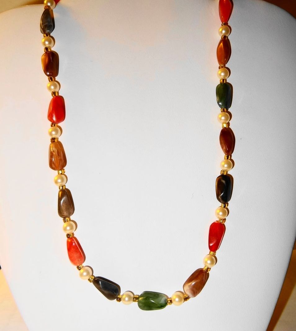 Faux "Rock" Translucent Multi-colored, Multi-shaped Necklace with Faux Pearls Faux "Rock" Translucent Multi-colored, Multi-shaped Necklace with Faux Pearls