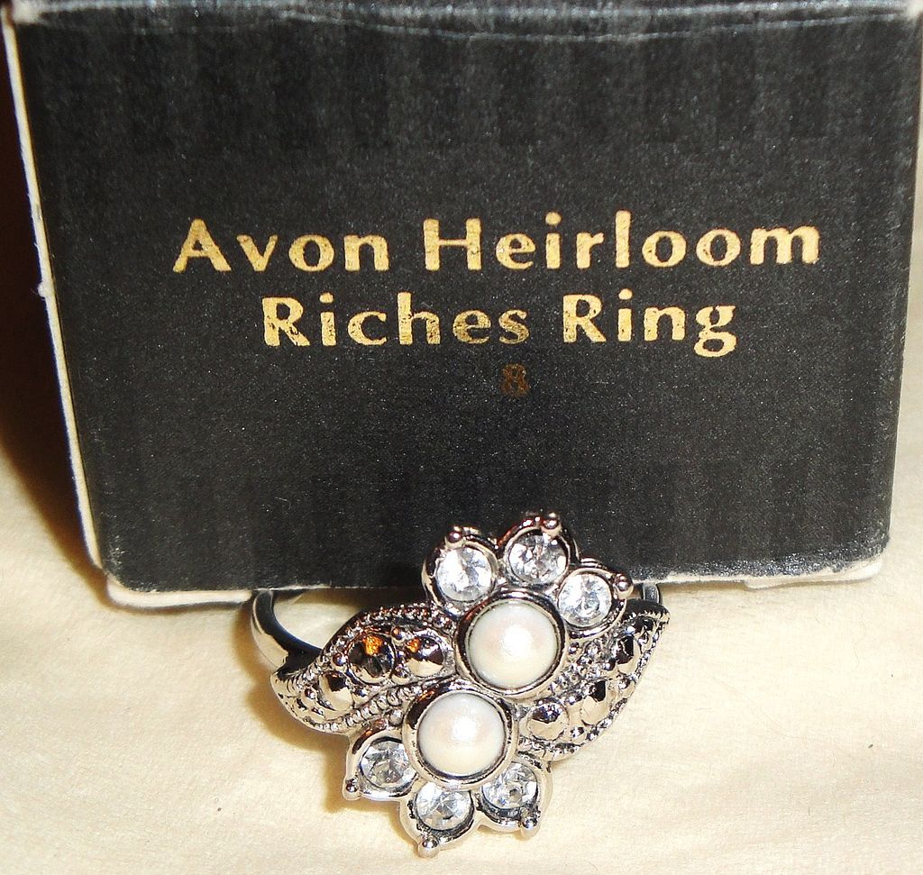 Signed Avon "Heirloom Riches" Ring ~ Size 8 ~ extremely rare marcasite and faux pearl design Signed Avon "Heirloom Riches" Ring ~ Size 8 ~ extremely rare marcasite and faux pearl design