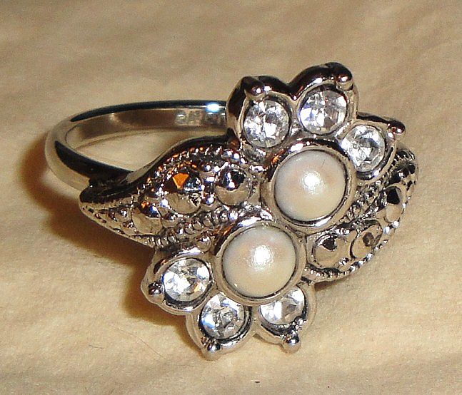 Signed Avon "Heirloom Riches" Ring ~ Size 8 ~ extremely rare marcasite and faux pearl design Signed Avon "Heirloom Riches" Ring ~ Size 8 ~ extremely rare marcasite and faux pearl design