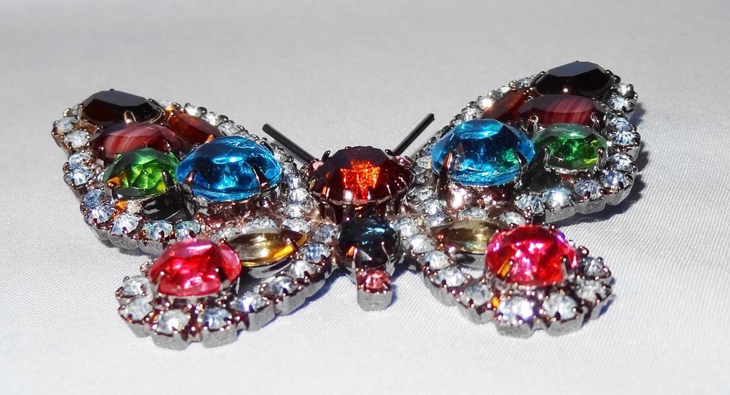 Kenneth Jay Lane's Large Multi-Color Rhinestone Butterfly Pin/Brooch trimmed in light blue Kenneth Jay Lane's Large Multi-Color Rhinestone Butterfly Pin/Brooch trimmed in light blue