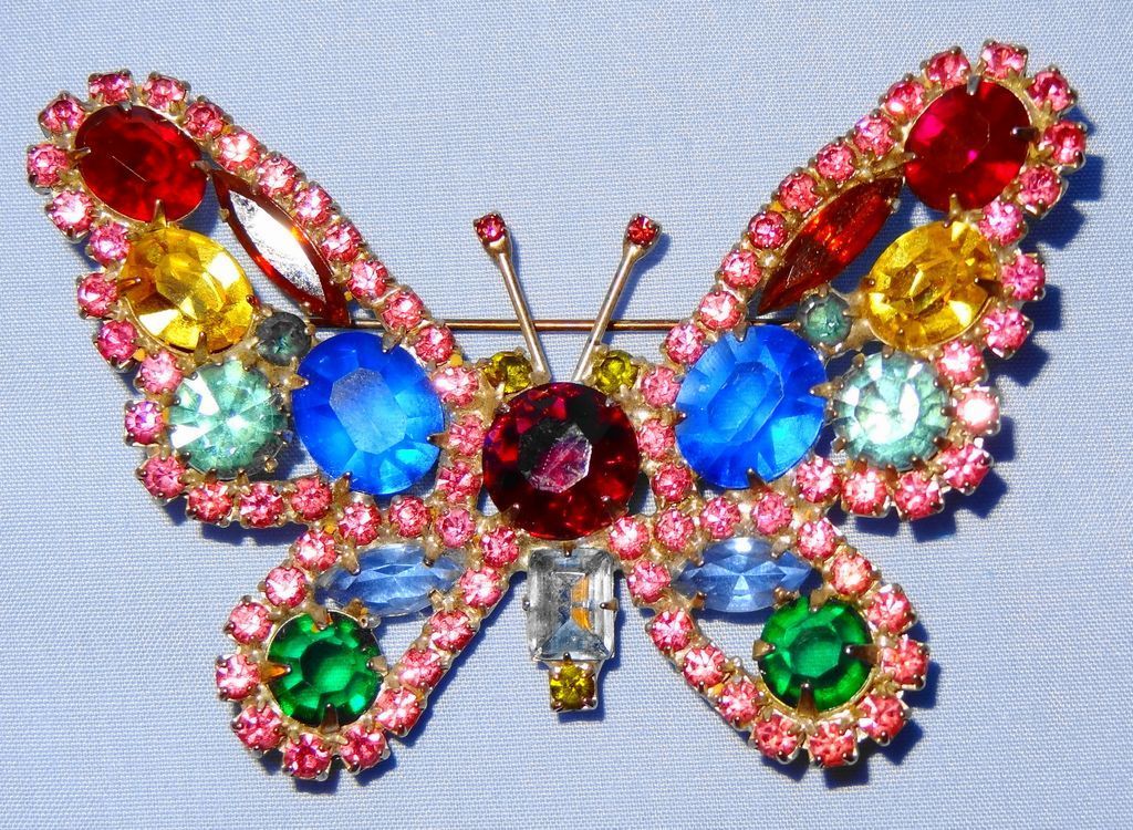 Kenneth Jay Lane's Large Multi-Color 3" Rhinestone Butterfly Pin/Brooch Kenneth Jay Lane's Large Multi-Color 3" Rhinestone Butterfly Pin/Brooch
