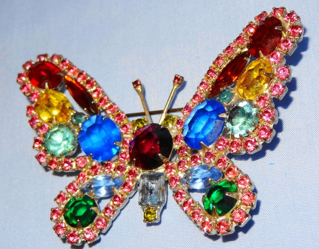 Kenneth Jay Lane's Large Multi-Color 3" Rhinestone Butterfly Pin/Brooch Kenneth Jay Lane's Large Multi-Color 3" Rhinestone Butterfly Pin/Brooch