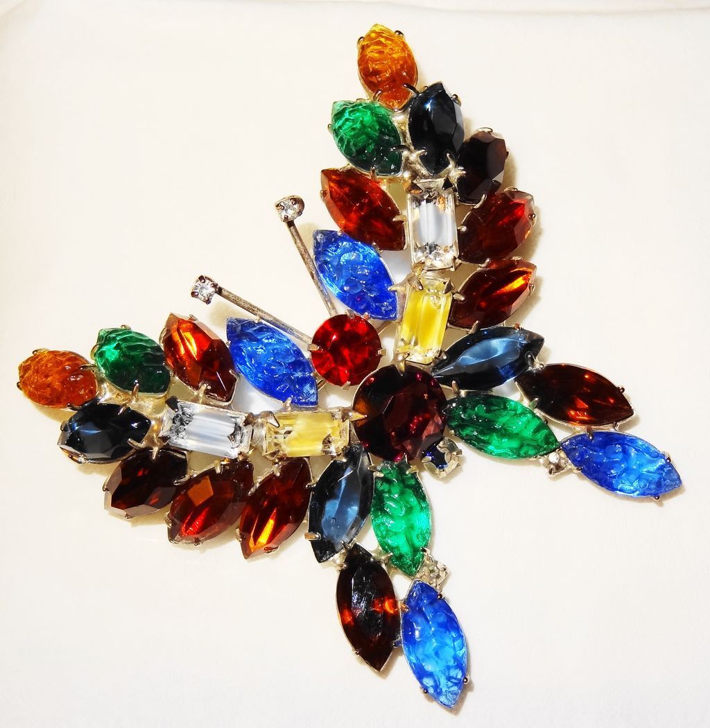 KJL Kenneth Jay Lane's Signed Bold Multi-colored Marquise Rhinestone Butterfly KJL Kenneth Jay Lane's Signed Bold Multi-colored Marquise Rhinestone Butterfly