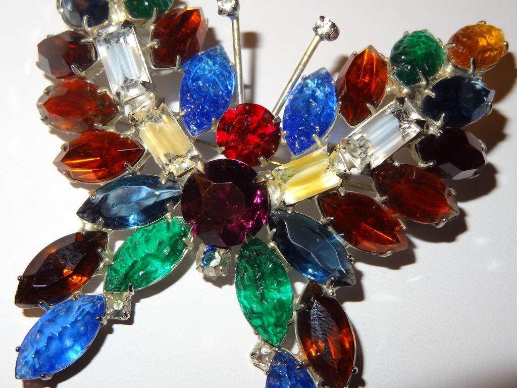 KJL Kenneth Jay Lane's Signed Bold Multi-colored Marquise Rhinestone Butterfly KJL Kenneth Jay Lane's Signed Bold Multi-colored Marquise Rhinestone Butterfly
