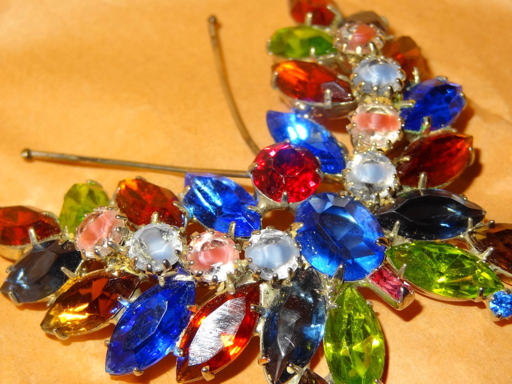 KJL Kenneth Jay Lane's Signed Bold Multi-colored Marquise Rhinestone Butterfly KJL Kenneth Jay Lane's Signed Bold Multi-colored Marquise Rhinestone Butterfly