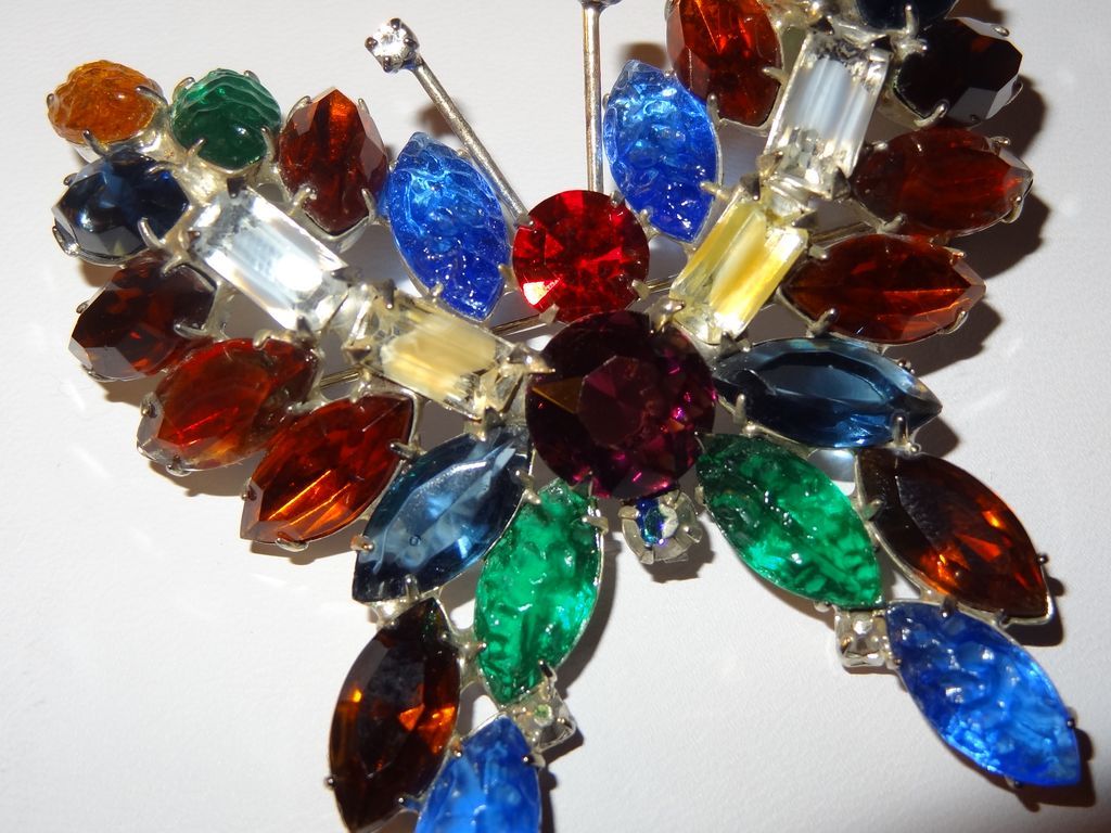 KJL Kenneth Jay Lane's Signed Bold Multi-colored Marquise Rhinestone Butterfly KJL Kenneth Jay Lane's Signed Bold Multi-colored Marquise Rhinestone Butterfly