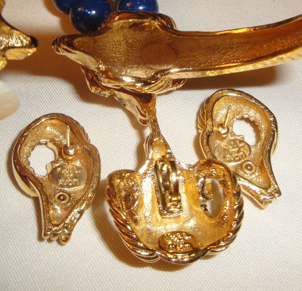 RARE! Kenneth Jay Lane's "Sophisticated Lady Collection" ~ Lapis Necklace, Small Bracelet & Pierced Earrings Avon's Designer Signed Collection ~ central theme is a ram's head RARE! Kenneth Jay Lane's "Sophisticated Lady Collection" ~ Lapis Necklace, Small Bracelet & Pierced Earrings Avon's Designer Signed Collection ~ central theme is a ram's head