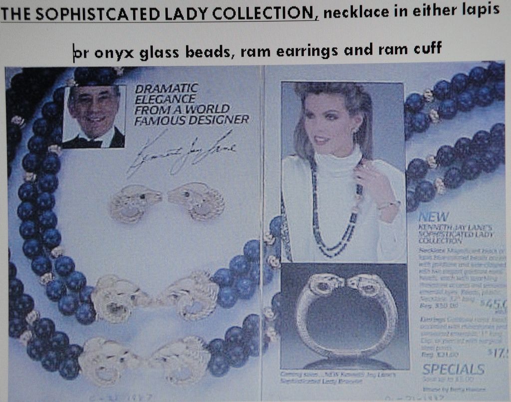 RARE! Kenneth Jay Lane's "Sophisticated Lady Collection" ~ Black Necklace, Small Bracelet & Clip Earrings Avon's Designer Signed Collection ~ central theme is a ram's head RARE! Kenneth Jay Lane's "Sophisticated Lady Collection" ~ Black Necklace, Small Bracelet & Clip Earrings Avon's Designer Signed Collection ~ central theme is a ram's head