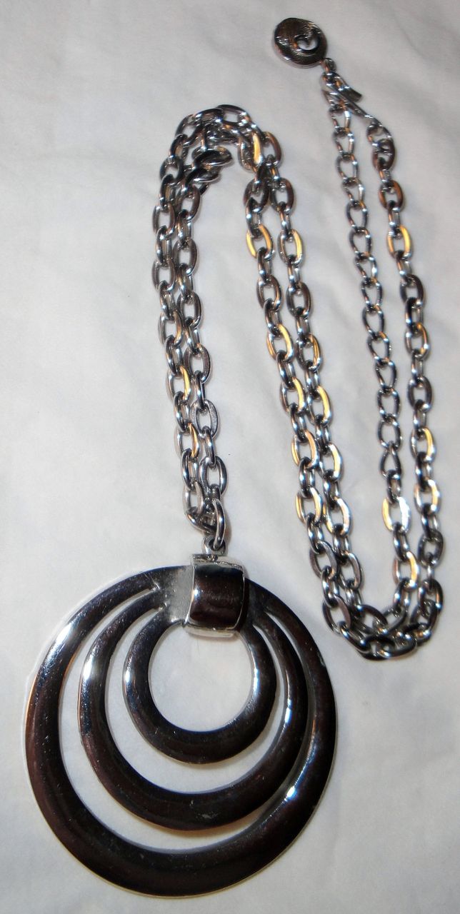 Vintage Signed Lisner "3 Orbits Circles You" in Silver-tone Pendant Necklace Vintage Signed Lisner "3 Orbits Circles You" in Silver-tone Pendant Necklace