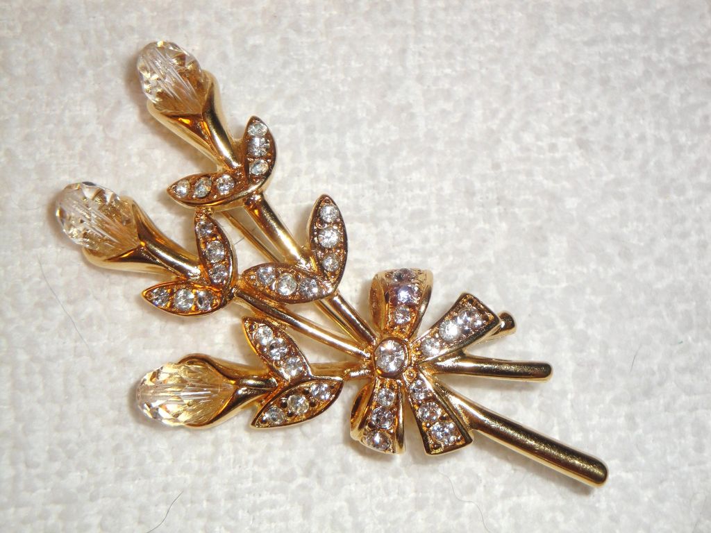 Vintage Signed Monet Bouquet of Crystal Flowers Brooch accented with pave leaves & a pave bow Vintage Signed Monet Bouquet of Crystal Flowers Brooch accented with pave leaves & a pave bow