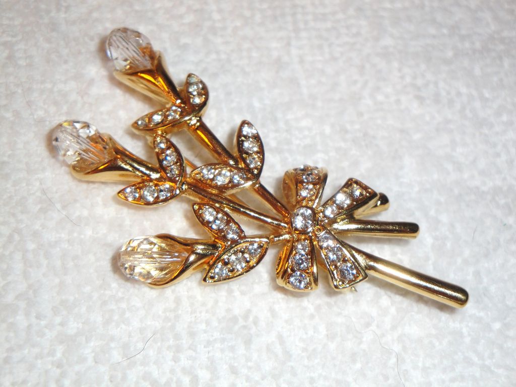 Vintage Signed Monet Bouquet of Crystal Flowers Brooch accented with pave leaves & a pave bow Vintage Signed Monet Bouquet of Crystal Flowers Brooch accented with pave leaves & a pave bow
